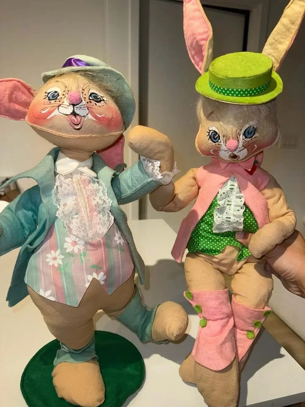 Vintage 1987 Annalee Mobilitee Dolls 20-inch Easter Bunny Boy and Girl Set